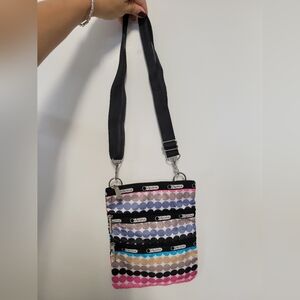 LeSportsac Multicolor Dots Adjustable Crossbody Bag Multi Pockets Like New